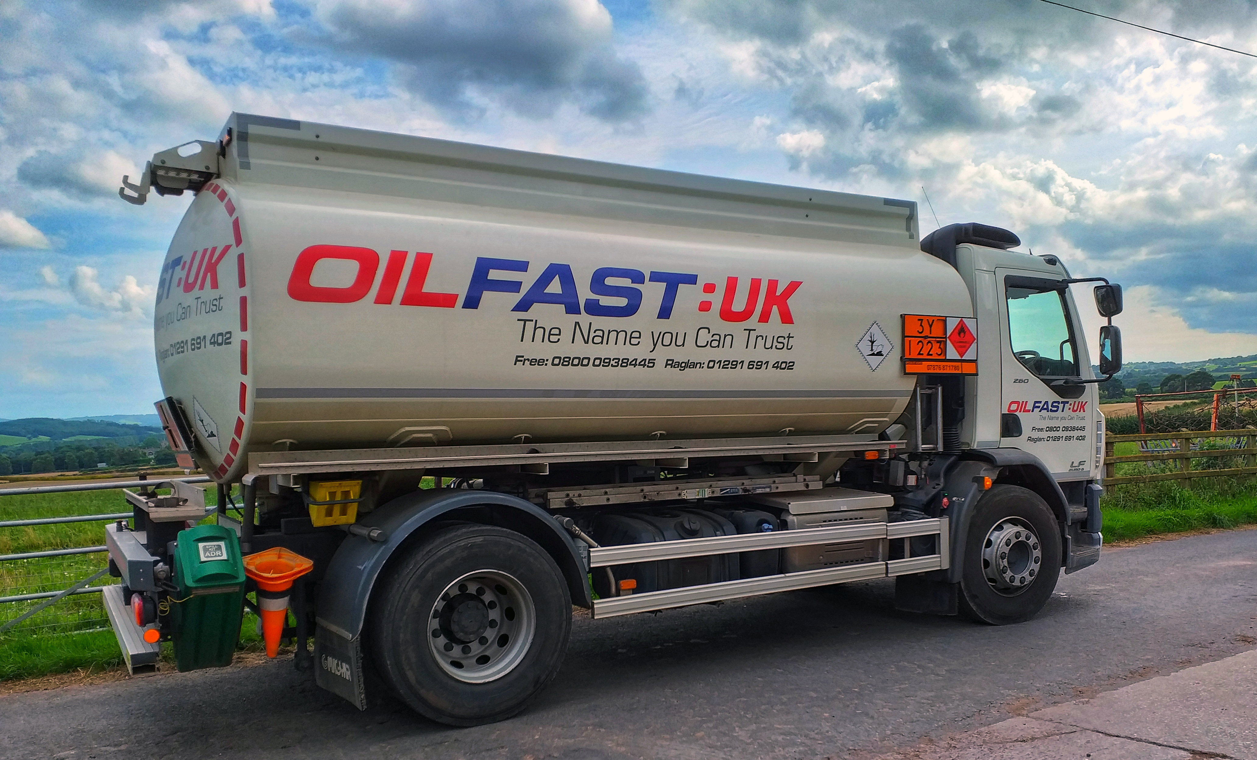 Oilfast UK tanker on the roads in the countryside